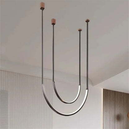 Nordic U-shaped Line Pendant Light LED Long Leather Hanging Lamp