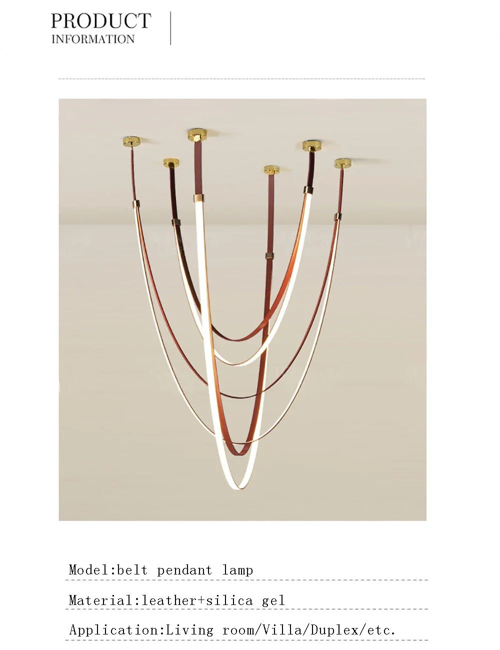 Nordic Leather Chandelier Designer Belt Pendant lamp for Living room Villa Hotel Duplex Building LED Staircase Hanging lamp