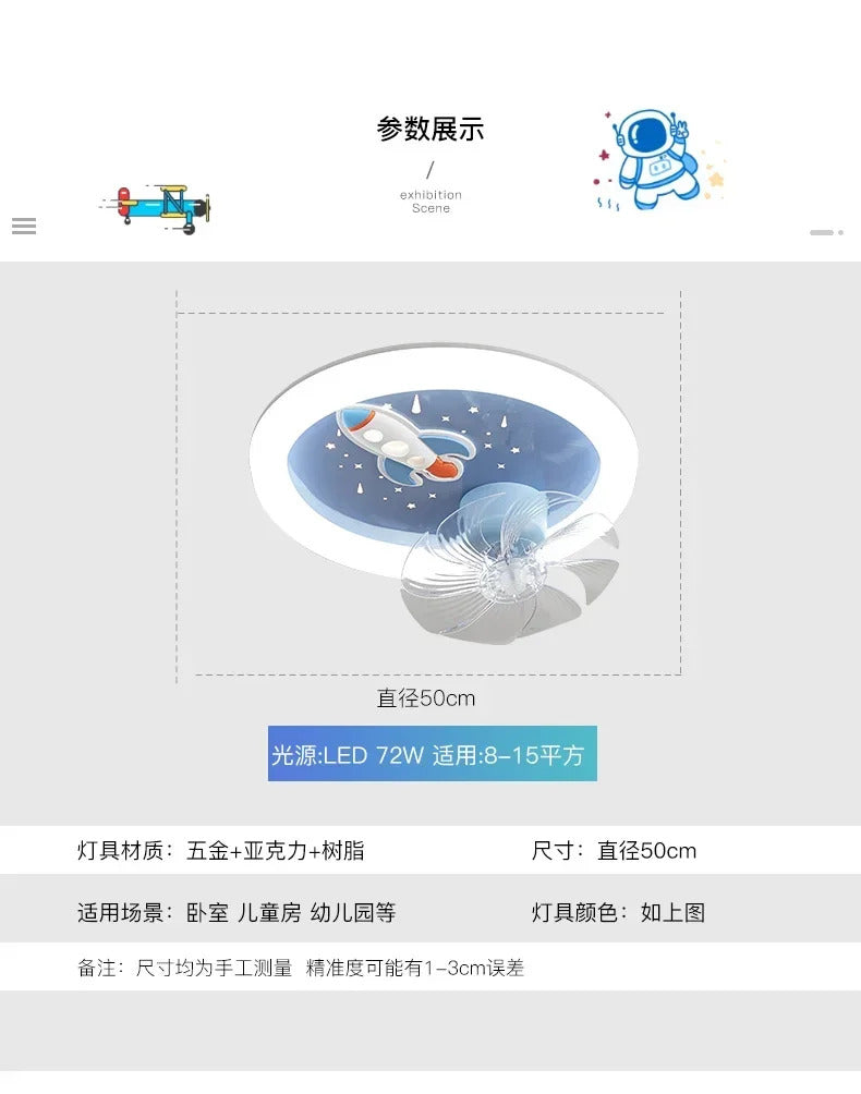 Modern Kids Room Ceiling Fan Light Cartoon Moon Astronaut children bedroom hanging Light