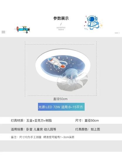 Modern Kids Room Ceiling Fan Light Cartoon Moon Astronaut children bedroom hanging Light