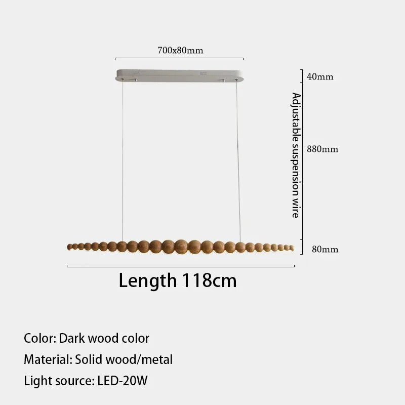 Wooden Beads Long Linear LED Pendant Lights Wabi Sabi wood walnut wood Hanging chandeliers