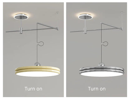 French Flying Saucer Pendant Light Creative Design Extendable Rotating Long Pole Lamp