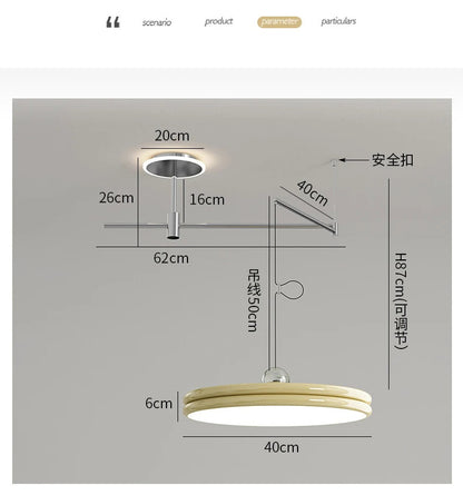 French Flying Saucer Pendant Light Creative Design Extendable Rotating Long Pole Lamp
