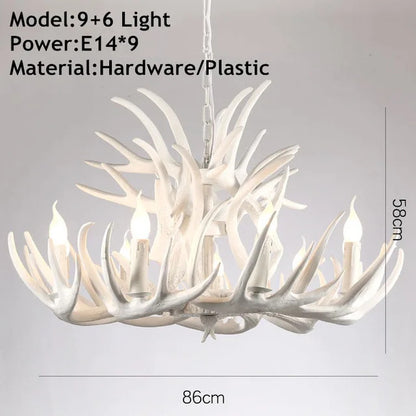 Retro Antler Chandelier Lighting Resin Deer Horn Pendant Lamp