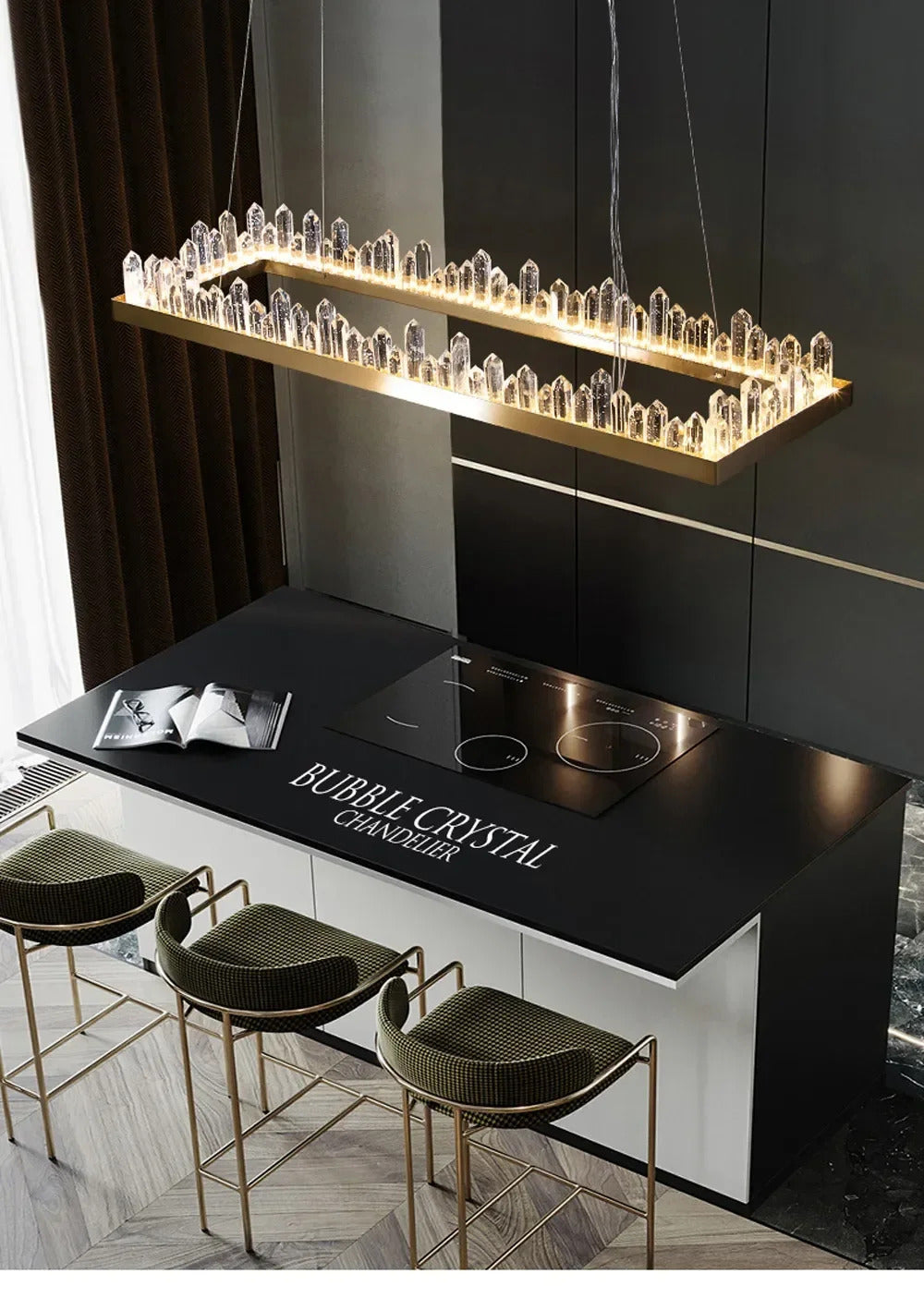 Modern Luxury Crystal Ring chandeliers Round black golden pendant lamp LED hanging light