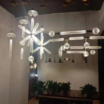 Cipher Multi Pendant light Luxury Clear Glass pipe Chandelier