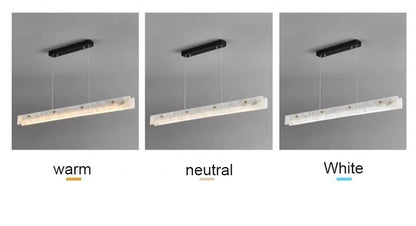 Luxury Linear Pendant Light LED Minimalist Natural Marble Chandelier Hanging Ceiling Fixtures for Kitchen Island Dining Room Bar