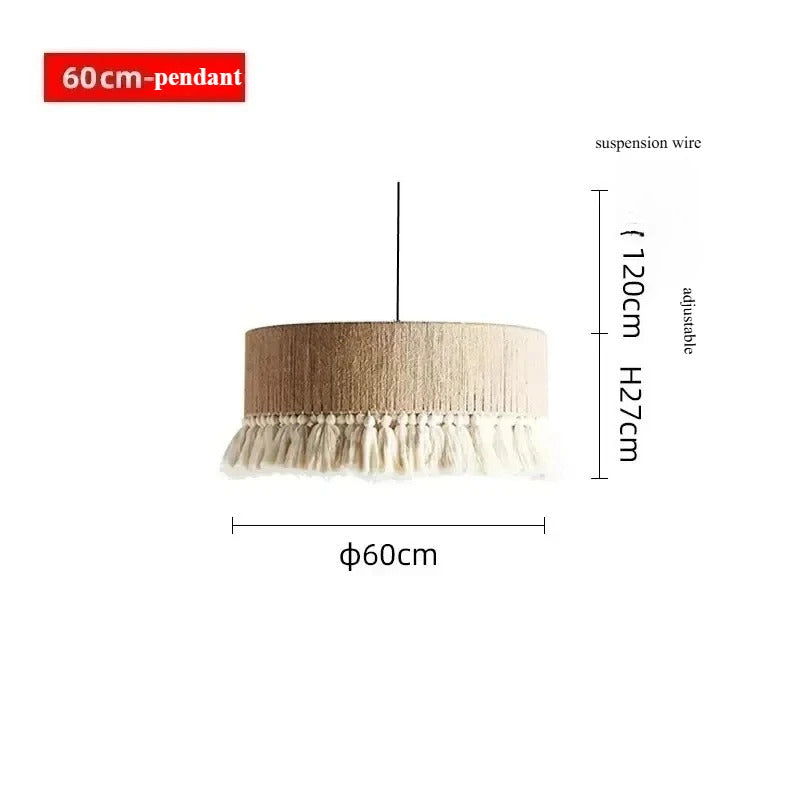 Wabi Sabi Style Retro Living Room Hemp Rope Pendant Light Bohemian Tassel Pendant Lamp