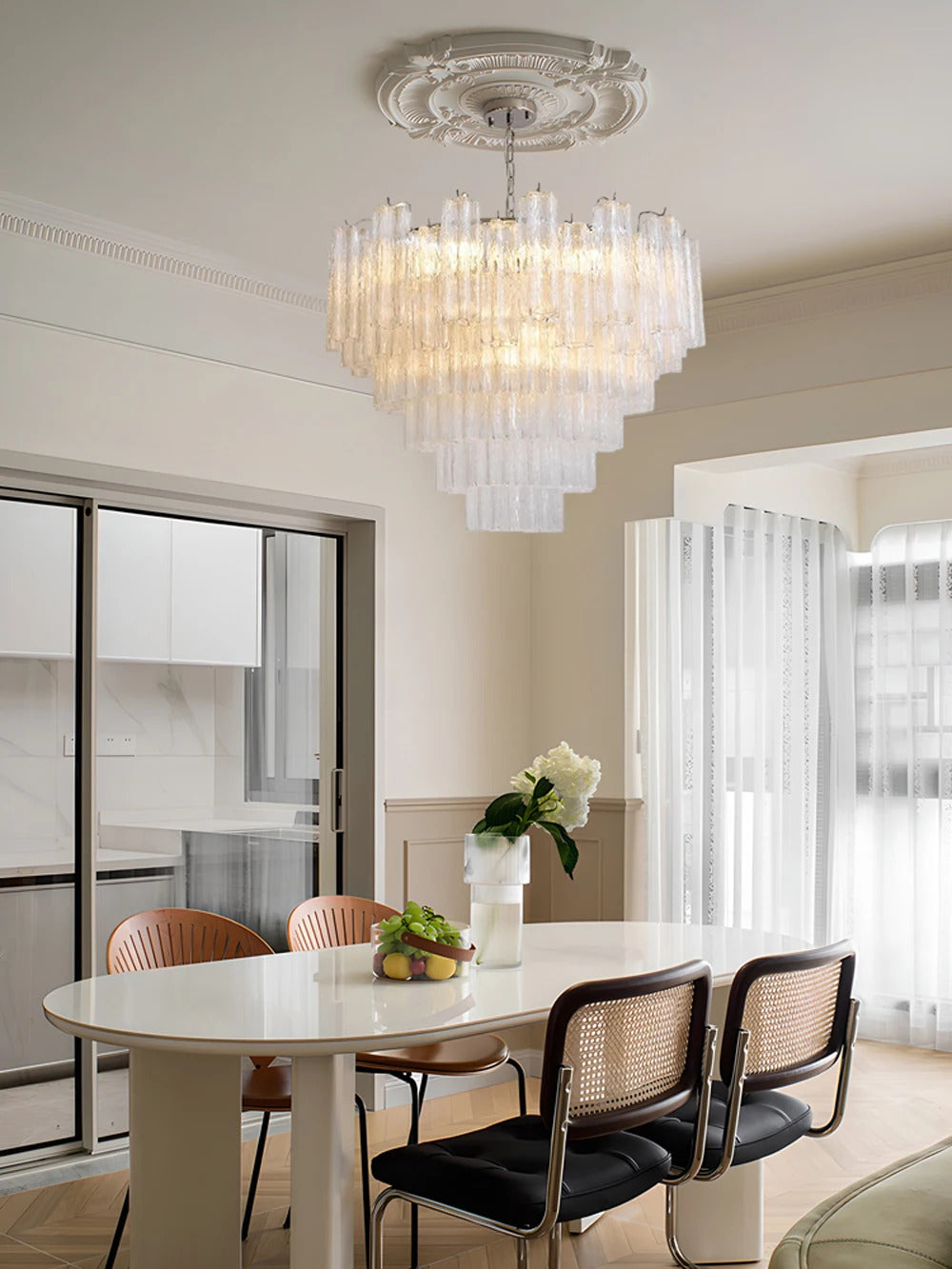 Pink Clear Glass Tube French Design Led Chandelier Lighting Hanging Lamp Lustre Suspension Luminaire Lamp For Dinning Room Decor