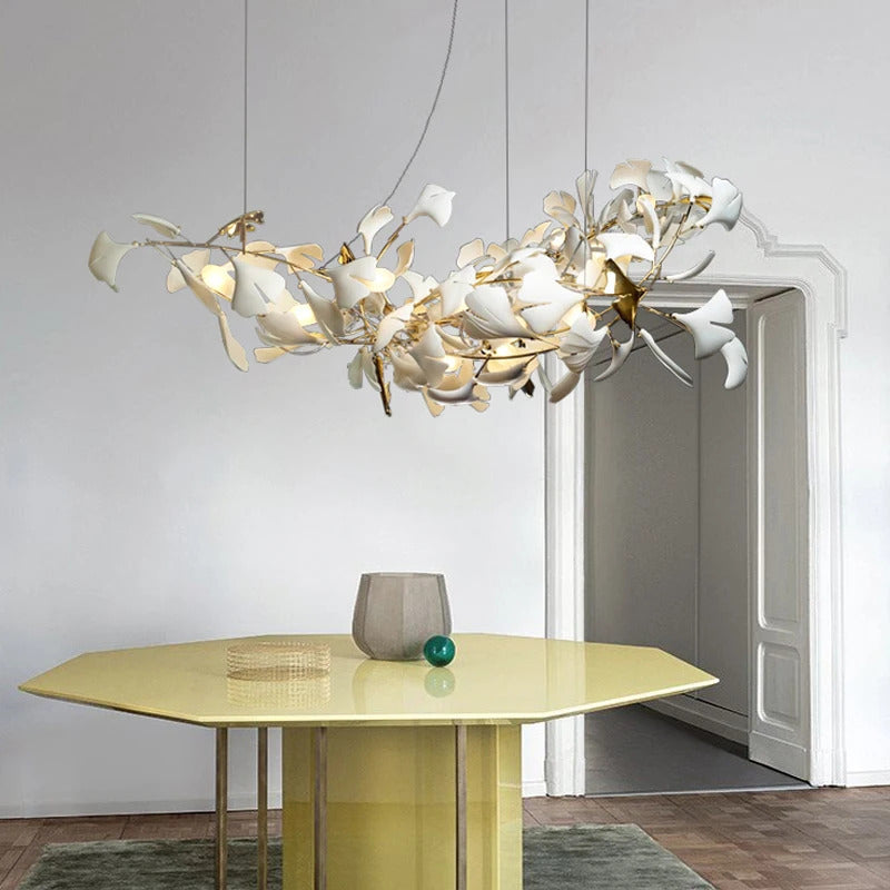 Luxury Ceramic Ginkgo Leaf Chandelier Gold Branches Chandelier