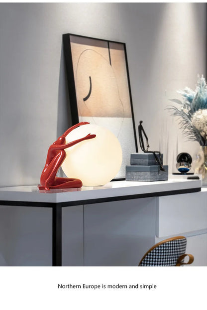 Nordic Art Floor Lamp Abstract Humanoid Holding Ball Vertical Light for Living Room Bedroom Creative Sculpture Decor Desk Lamps