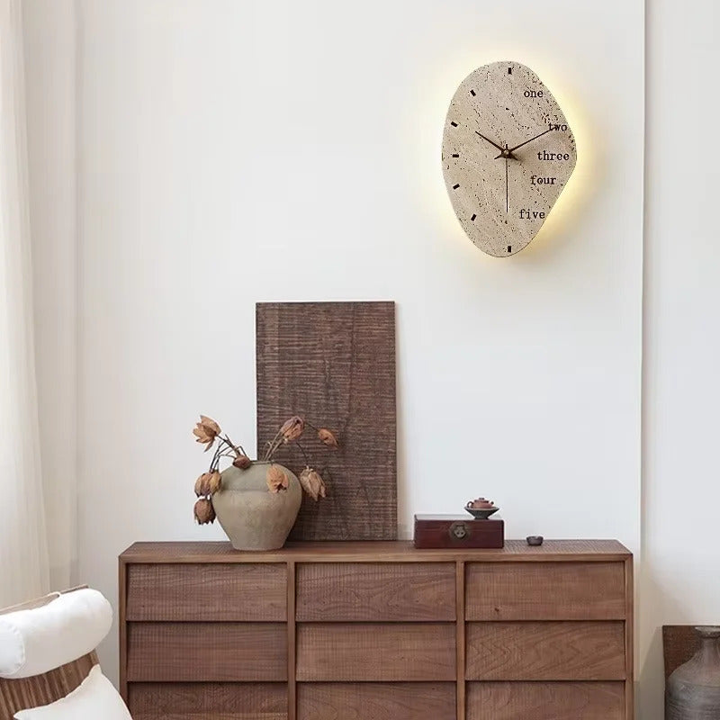 Creative Cave Stone Clock Wall Lamp Wabi Sabi Background Wall Light sconce