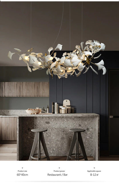 Luxury Ceramic Ginkgo Leaf Chandelier Gold Branches Chandelier
