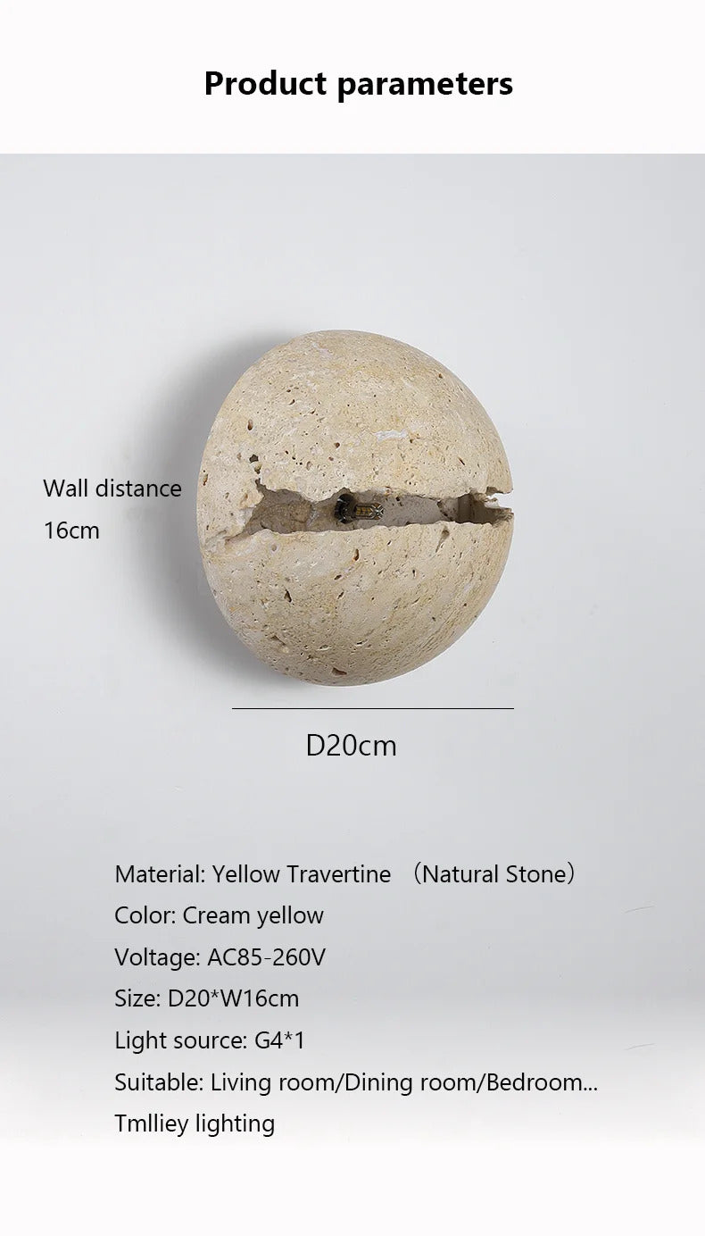 Natural Stone globe wall lamp Yellow cave stone Retro Art sconce Light