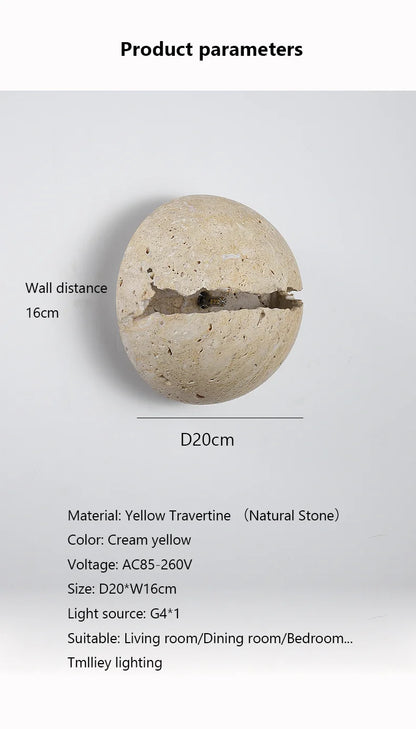Natural Stone globe wall lamp Yellow cave stone Retro Art sconce Light
