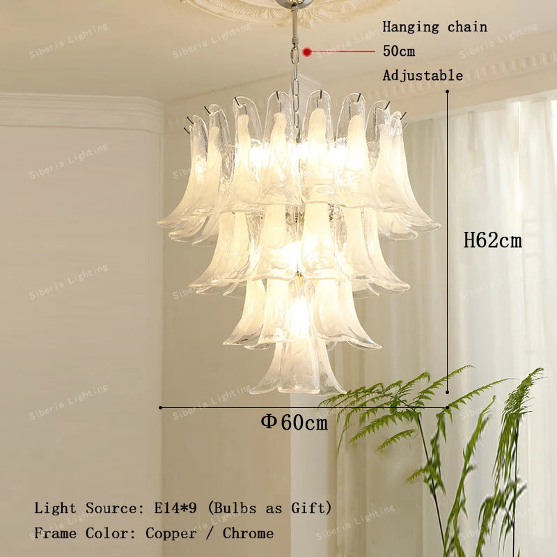 White Petal Glass Modern Romantic Artistic Ceiling Chandeliers Home LED Lighting Fixture Hanging Lamps for Living Room Decor