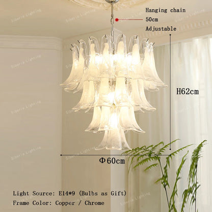 White Petal Glass Modern Romantic Artistic Ceiling Chandeliers Home LED Lighting Fixture Hanging Lamps for Living Room Decor