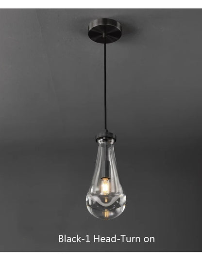 Luxury All Copper LED Pendant Light Modern Water drop Glass chandelier