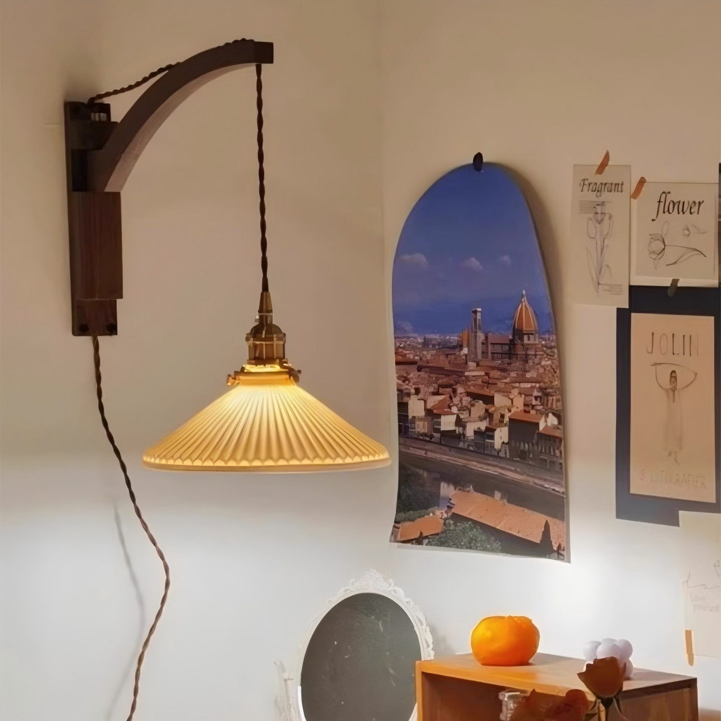 Japanese Wooden swing wall lamp Natural wood fishing wall light walnut color sconce