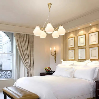 French vintage Cream Glass chandelier Nordic ring Calabash pear pendant lamp