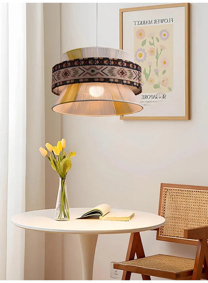 Bohemian Pendant Light Retro Cotton Rope Woven Chandeliers
