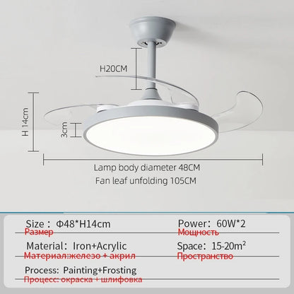 Ceiling Fan With Light Modern Remote Smart Invisible Ceiling Fan Bedroom Lamp