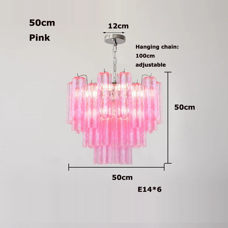 Pink Clear Glass Tube French Design Led Chandelier Lighting Hanging Lamp Lustre Suspension Luminaire Lamp For Dinning Room Decor