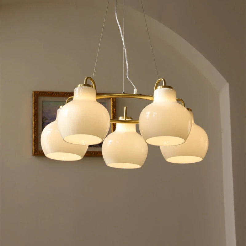 French vintage Cream Glass chandelier Nordic ring Calabash pear pendant lamp