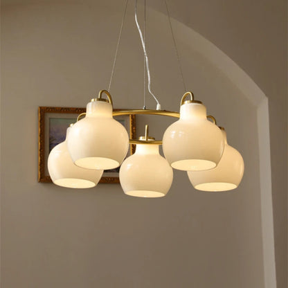 French vintage Cream Glass chandelier Nordic ring Calabash pear pendant lamp
