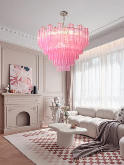 Pink Clear Glass Tube French Design Led Chandelier Lighting Hanging Lamp Lustre Suspension Luminaire Lamp For Dinning Room Decor