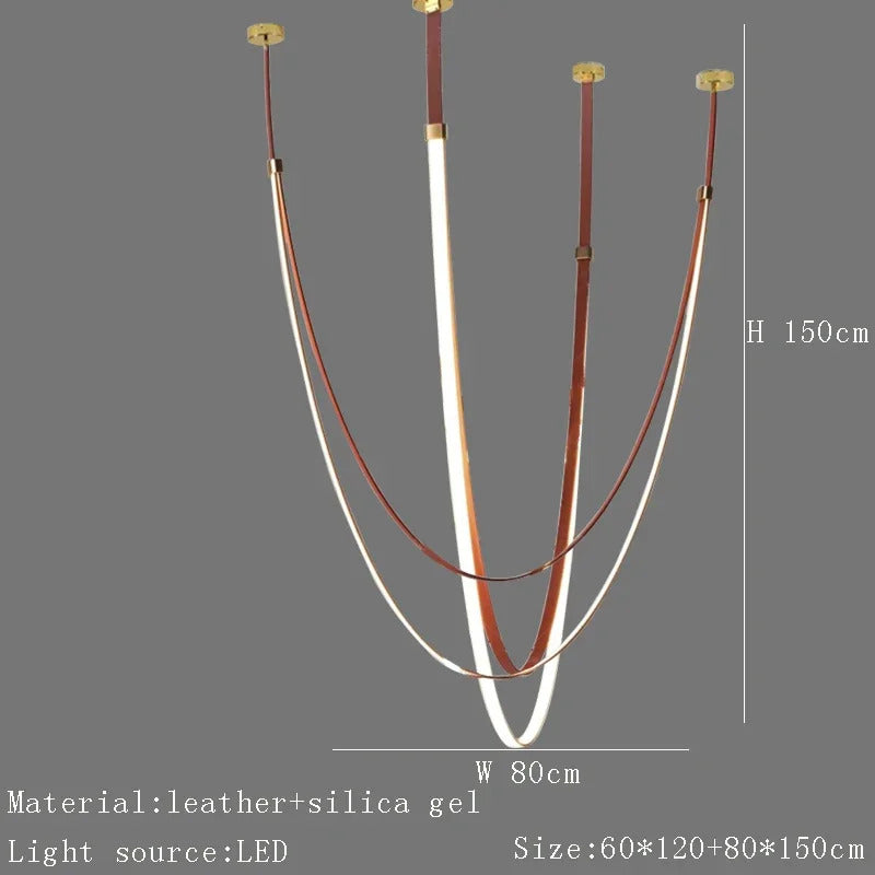 Nordic Leather Chandelier Designer Belt Pendant lamp for Living room Villa Hotel Duplex Building LED Staircase Hanging lamp