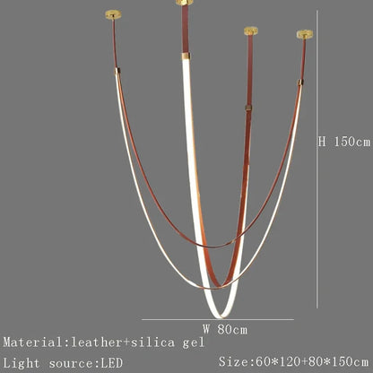 Nordic Leather Chandelier Designer Belt Pendant lamp for Living room Villa Hotel Duplex Building LED Staircase Hanging lamp