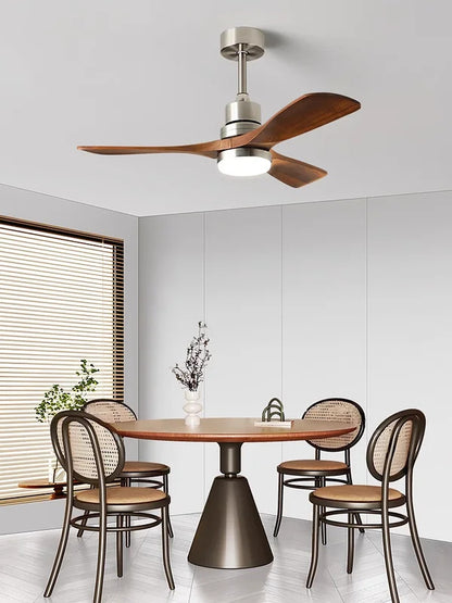 Nordic wooden Large Wind Ceiling Fan Light Retro Simple Solid walnut Electric Remote Fan lamp