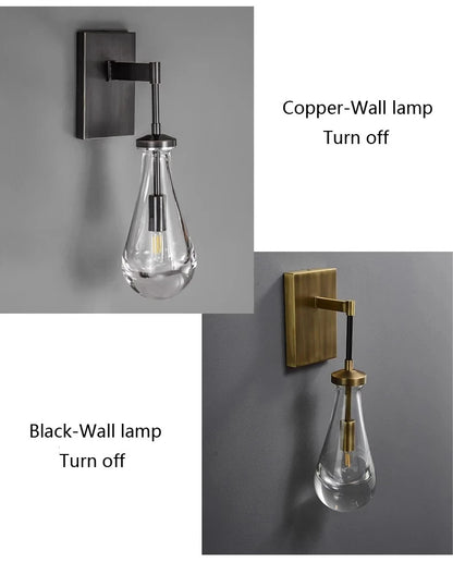 Luxury All Copper LED Pendant Light Modern Water drop Glass chandelier