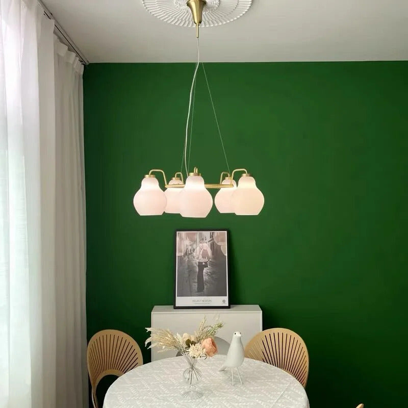 French vintage Cream Glass chandelier Nordic ring Calabash pear pendant lamp