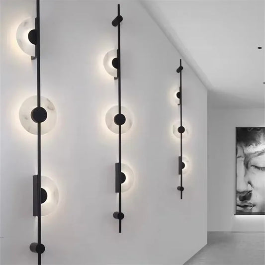 Alabaster Vertical Wall Lamp Modern Mable Wall Art Black Led Acrylic Circle Wall Lamp