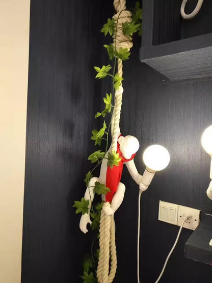 Art creative monkey Pendant lamp White black Resin animal hemp rope wall lamp