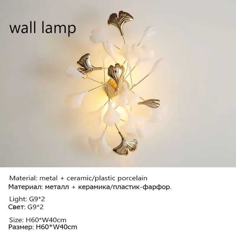 Luxury Ceramic Ginkgo Leaf Chandelier Gold Branches Chandelier