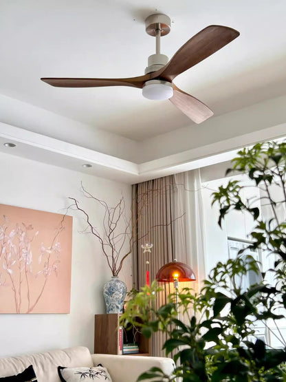 Nordic wooden Large Wind Ceiling Fan Light Retro Simple Solid walnut Electric Remote Fan lamp