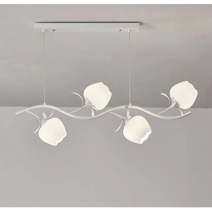 French Rural Flower Pendant Lamp Cream Style Green flower Chandelier