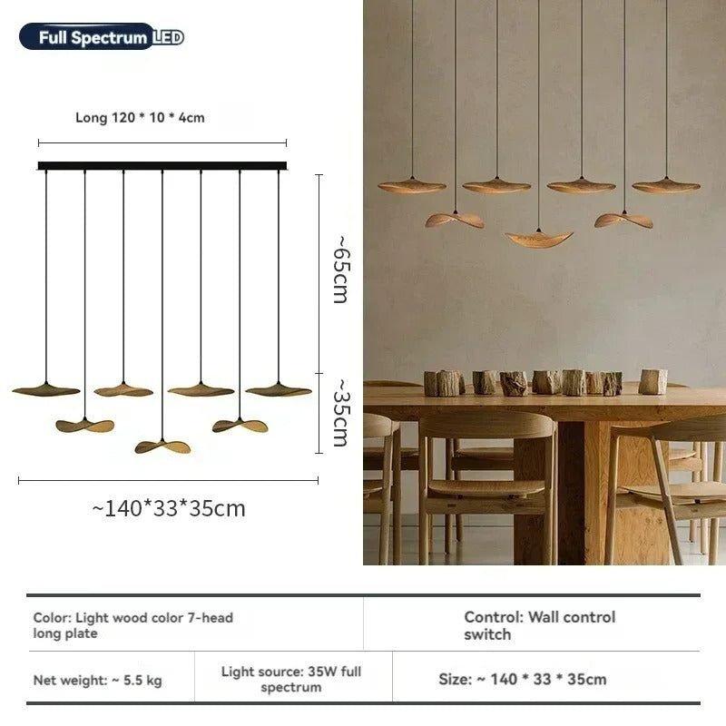 Japanese Lotus Leaf Chandelier Wabi Sabi Solid Wood Hanging Lamp