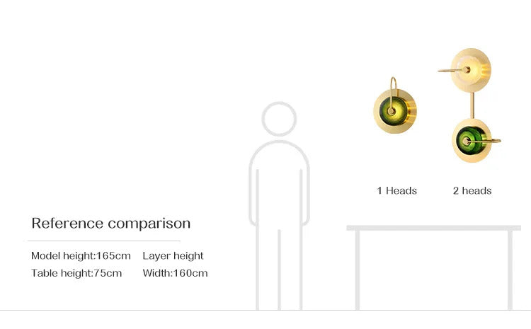 Nordic Retro round glass wall lamp Modern luxury metal plate Green Crystal wall light