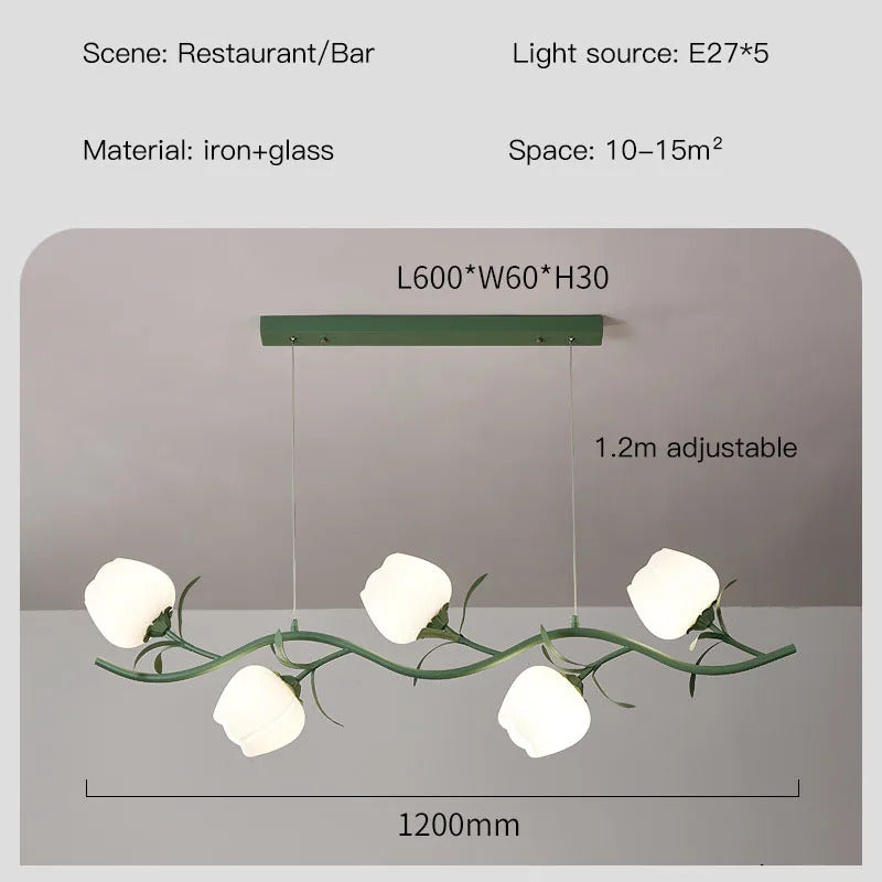 French Rural Flower Pendant Lamp Cream Style Green flower Chandelier