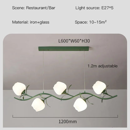 French Rural Flower Pendant Lamp Cream Style Green flower Chandelier