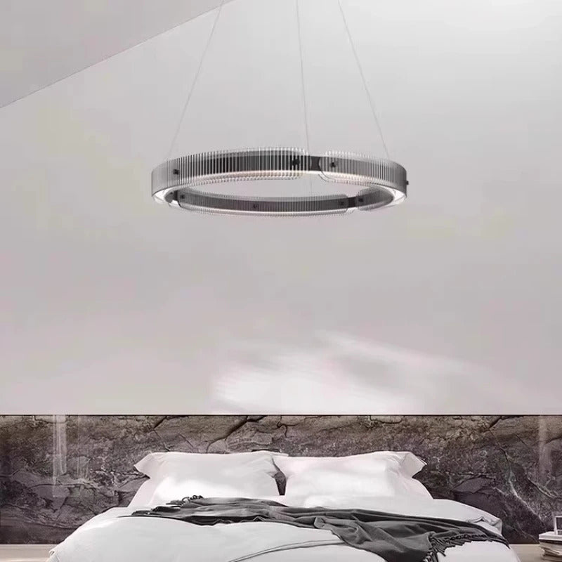 Modern black round chandelier Nordic simple glass lampshade ring LED pendant lights