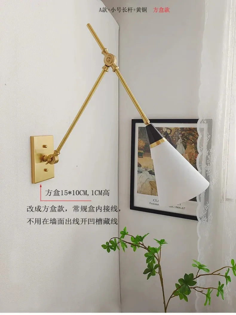 American Luxury Brass golden Wall Lamp Retro Swing Arm Adjustable Wall Light