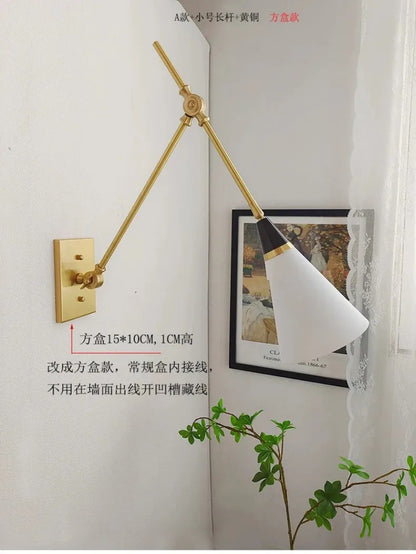 American Luxury Brass golden Wall Lamp Retro Swing Arm Adjustable Wall Light
