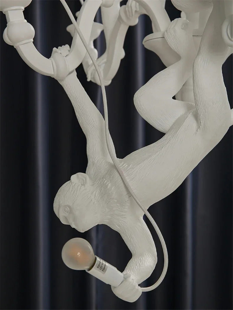 Art creative monkey Pendant lamp White black Resin animal hemp rope wall lamp