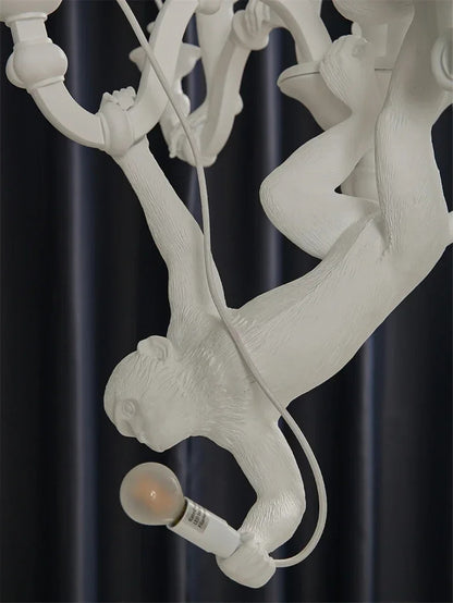 Art creative monkey Pendant lamp White black Resin animal hemp rope wall lamp