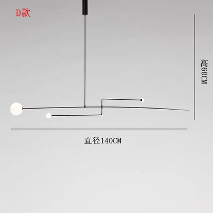 Nordic Iron geometric Line Pendant lamp Black Gold Iron U Line Chandelier